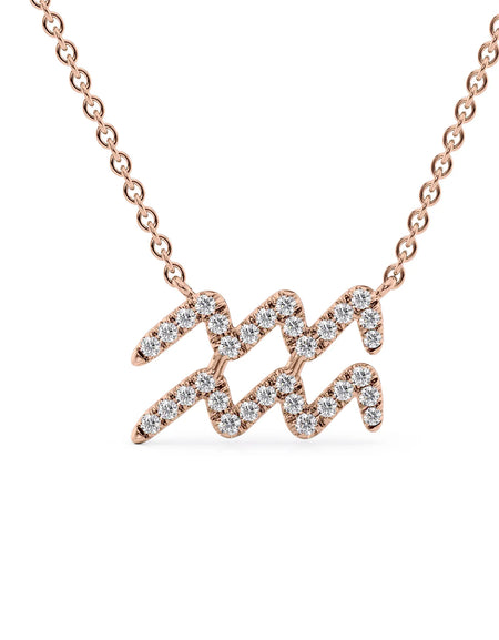 14k Rose Gold Aquarius Diamond Zodiac Pendant