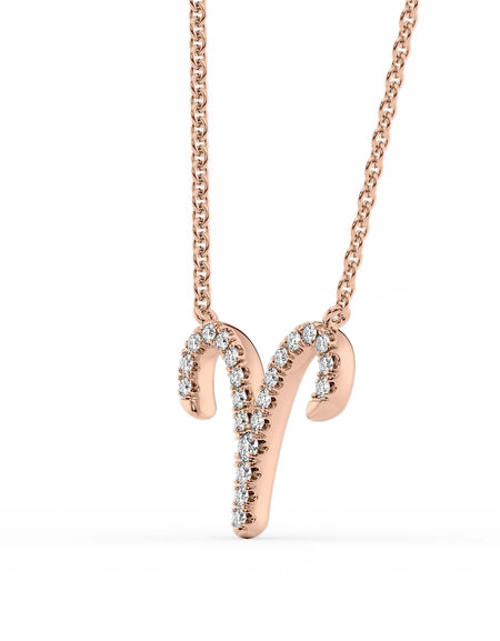 14k Rose Gold Aries Diamond Zodiac Pendant