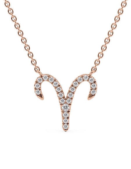 14k Rose Gold Aries Diamond Zodiac Pendant