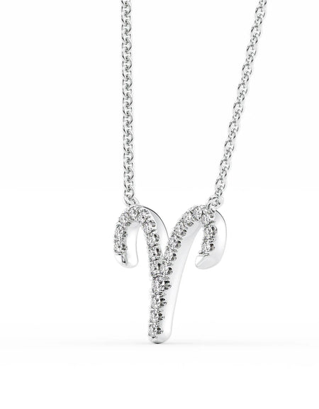 14k White Gold Aries Diamond Zodiac Pendant