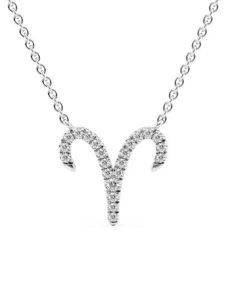 14k White Gold Aries Diamond Zodiac Pendant