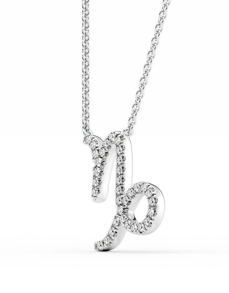 14k White Gold Capricorn Diamond Zodiac Pendant
