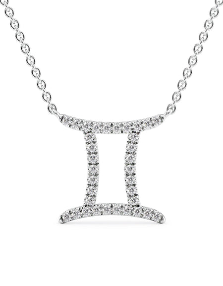 14k White Gold Gemini Diamond Zodiac Pendant