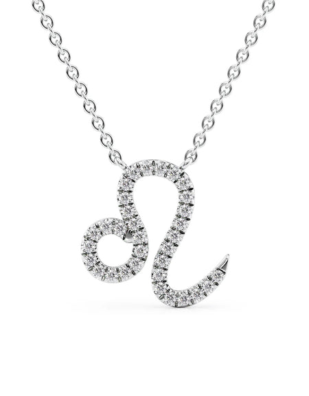 14k White Gold Leo Diamond Zodiac Pendant