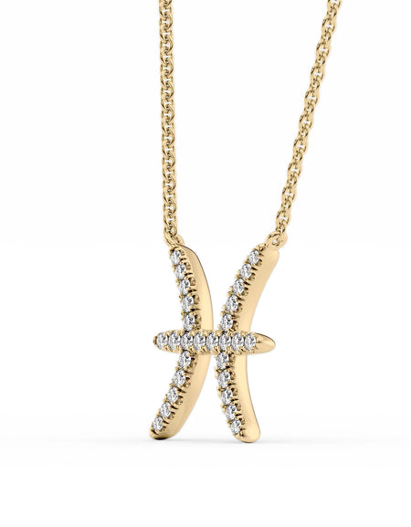 14k Yellow Gold Pisces Diamond Zodiac Pendant