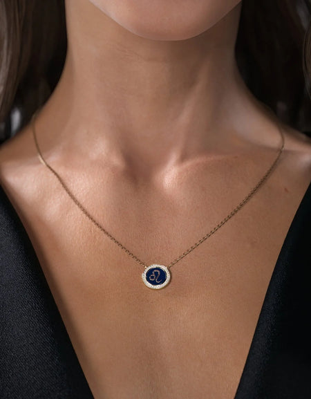 14k Yellow Gold Blue Capricorn Disk Pendant