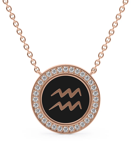 14k Rose Gold Black Aquarius Disk Pendant
