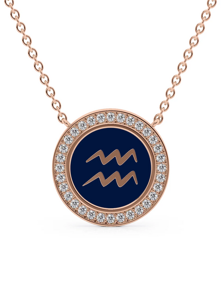 14k Rose Gold Blue Aquarius Disk Pendant