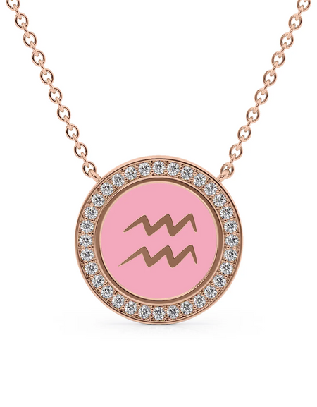 14k Rose Gold Pink Aquarius Disk Pendant
