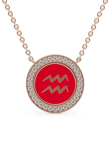 14k Rose Gold Red Aquarius Disk Pendant