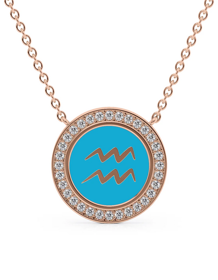 14k Rose Gold Turquoise Aquarius Disk Pendant