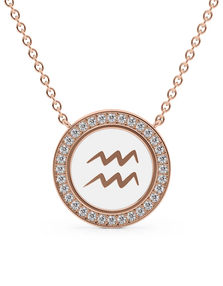 14k Rose Gold White Aquarius Disk Pendant