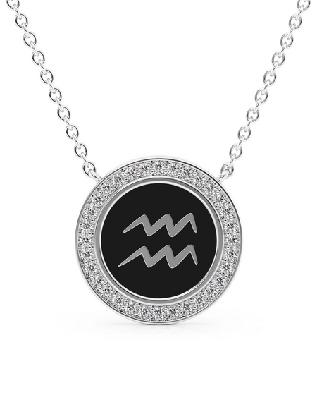 14k White Gold Black Aquarius Disk Pendant