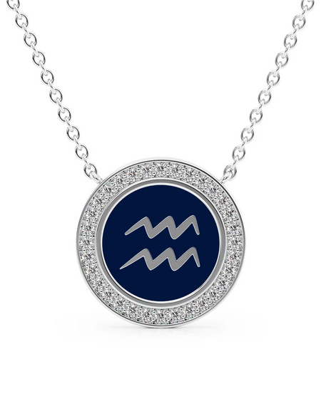 14k White Gold Blue Aquarius Disk Pendant