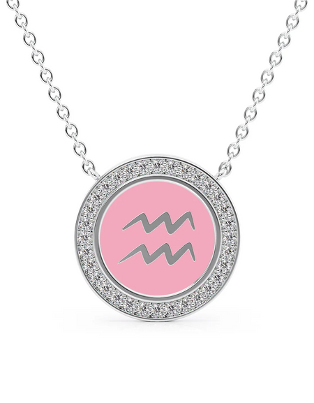 14k White Gold Pink Aquarius Disk Pendant