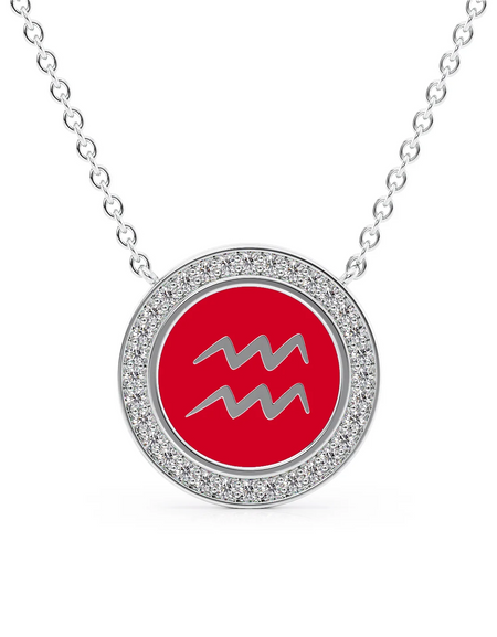 14k White Gold Red Aquarius Disk Pendant