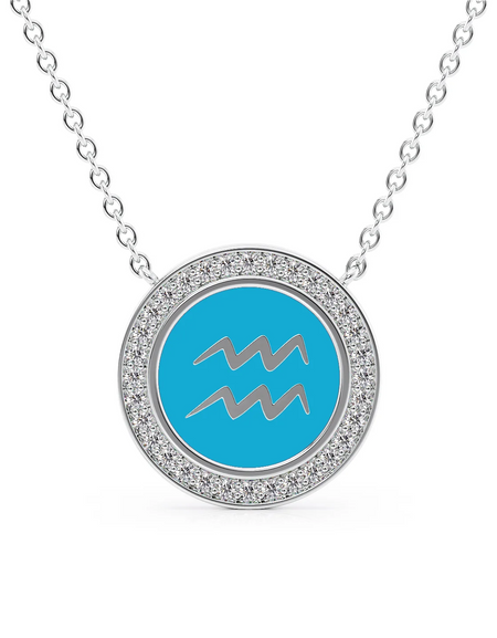14k White Gold Turquoise Aquarius Disk Pendant