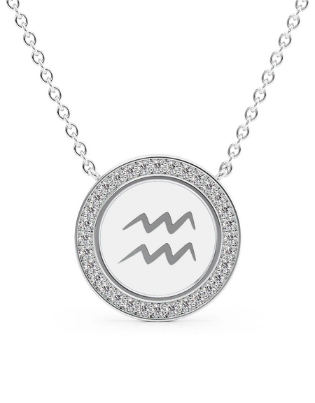 14k White Gold White Aquarius Disk Pendant
