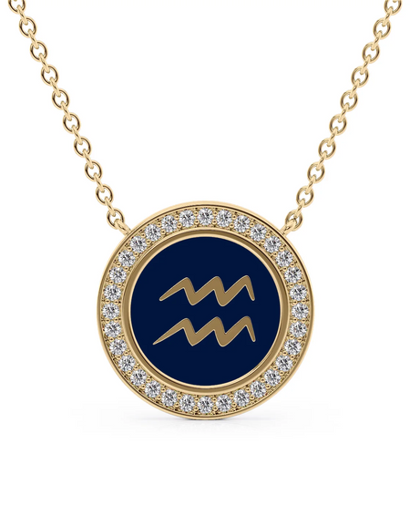 14k Yellow Gold Blue Aquarius Disk Pendant