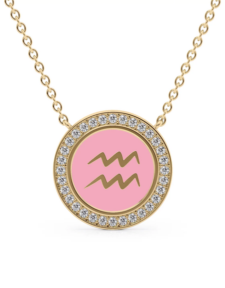 14k Yellow Gold Pink Aquarius Disk Pendant