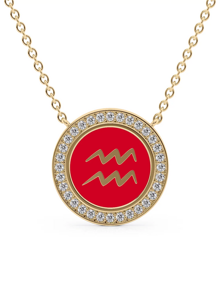 14k Yellow Gold Red Aquarius Disk Pendant