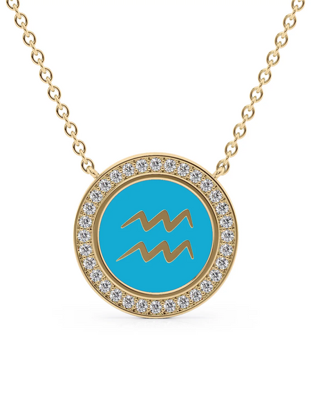 14k Yellow Gold Turquoise Aquarius Disk Pendant