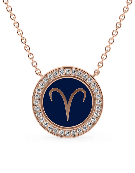 14k Rose Gold Blue Aries Disk Pendant