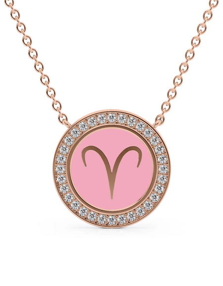 14k Rose Gold Pink Aries Disk Pendant