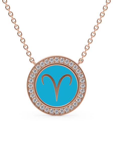 14k Rose Gold Turquoise Aries Disk Pendant