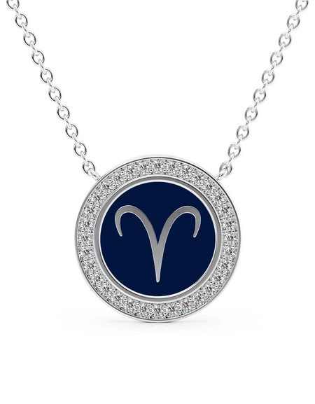 14k White Gold Blue Aries Disk Pendant