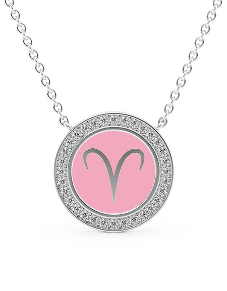 14k White Gold Pink Aries Disk Pendant