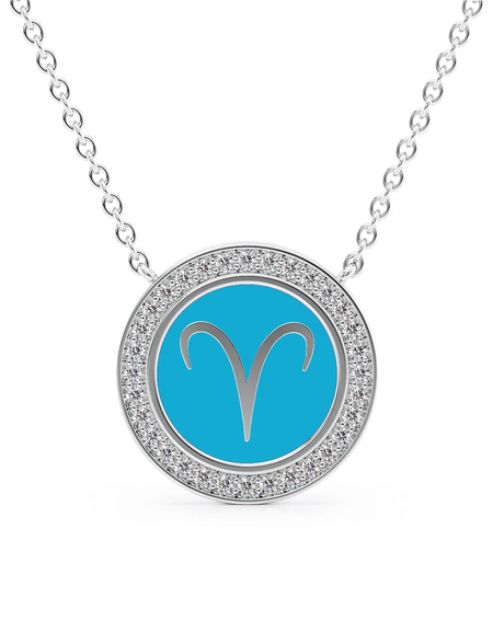 14k White Gold Turquoise Aries Disk Pendant