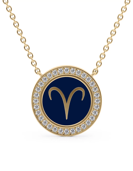 14k Yellow Gold Blue Aries Disk Pendant