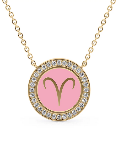 14k Yellow Gold Pink Aries Disk Pendant