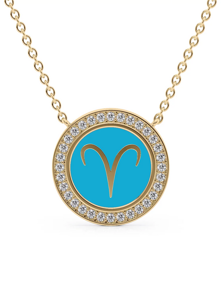 14k Yellow Gold Turquoise Aries Disk Pendant