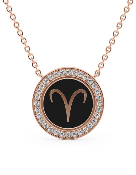 14k Rose Gold Black Aries Disk Pendant
