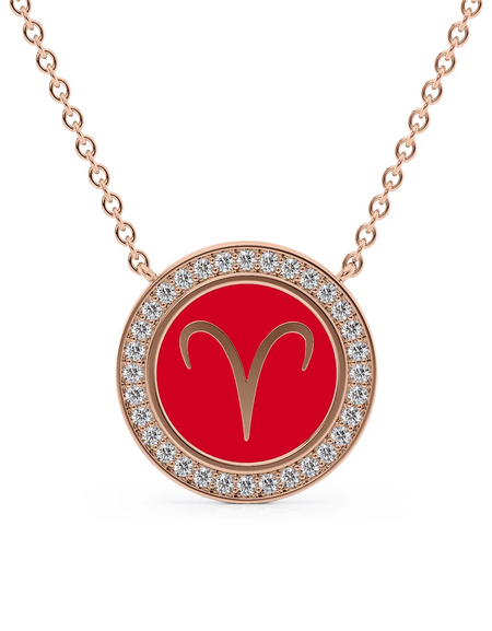 14k Rose Gold Red Aries Disk Pendant