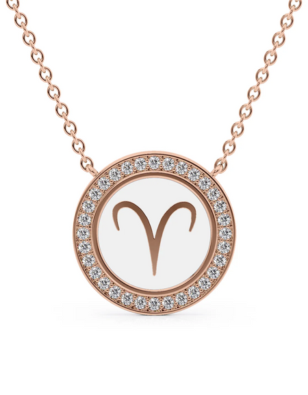14k Rose Gold White Aries Disk Pendant