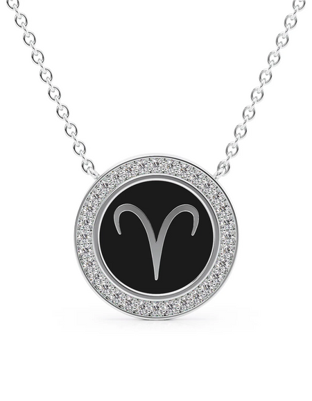 14k White Gold Black Aries Disk Pendant