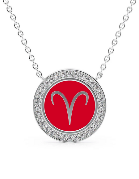 14k White Gold Red Aries Disk Pendant