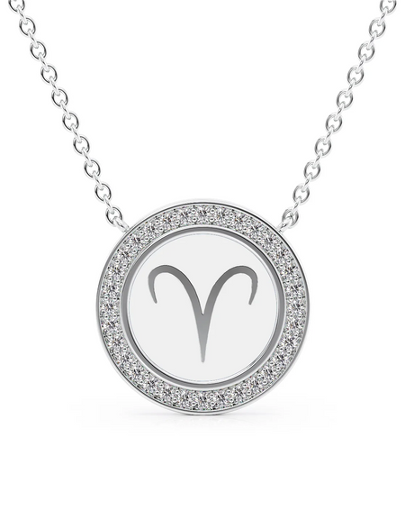 14k White Gold White Aries Disk Pendant