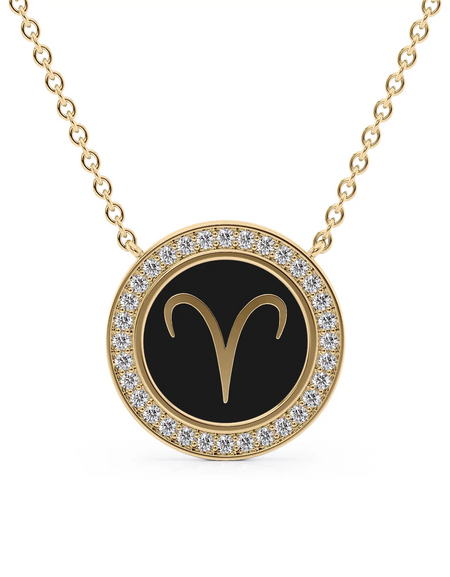14k Yellow Gold Black Aries Disk Pendant