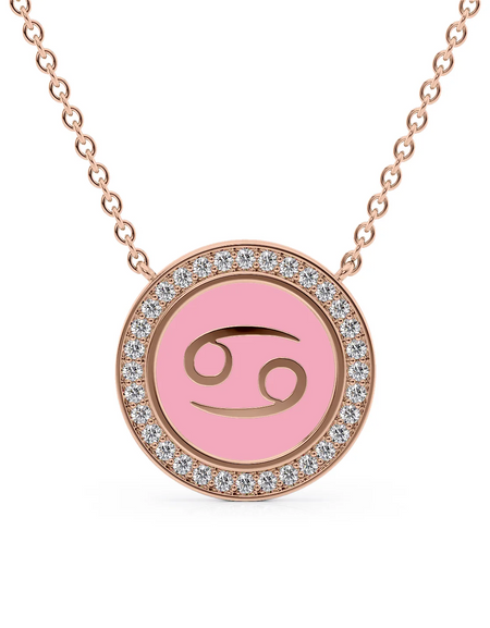 14k Rose Gold Pink Cancer Disk Pendant
