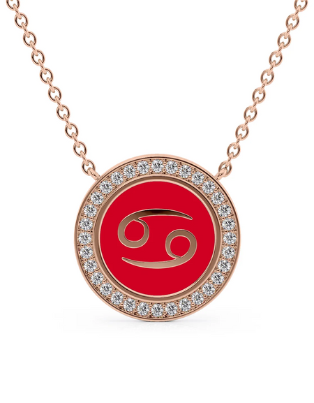 14k Rose Gold Red Cancer Disk Pendant