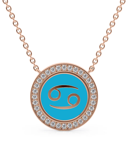 14k Rose Gold Turquoise Cancer Disk Pendant