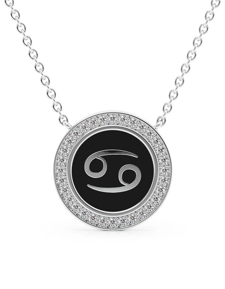 14k White Gold Black Cancer Disk Pendant