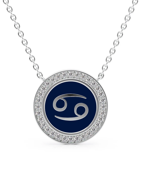 14k White Gold Blue Cancer Disk Pendant