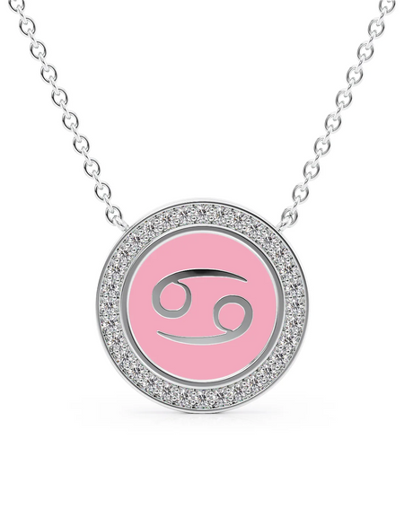 14k White Gold Pink Cancer Disk Pendant
