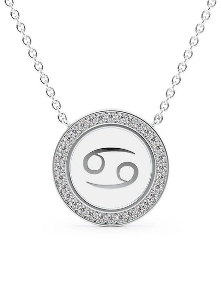 14k White Gold White Cancer Disk Pendant