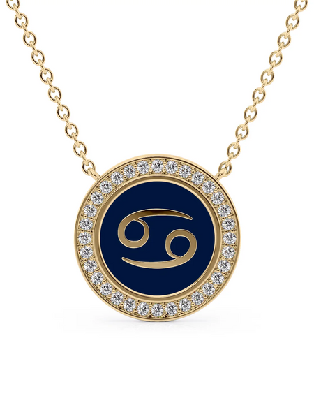 14k Yellow Gold Blue Cancer Disk Pendant